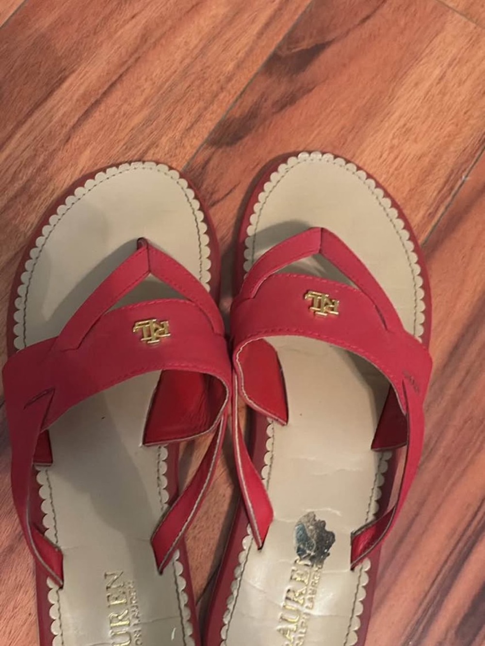 Lauren Ralph Lauren Red Leather Logo Thong Sandals